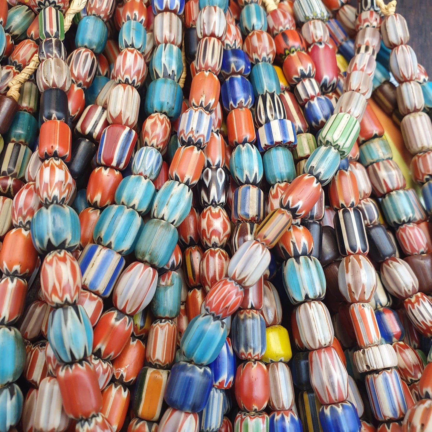 Vintage Chevron Trade Bead Necklace, 24 Inch African Glass Beads Strand