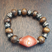 Himalaya Goat Eye, Vintage Tibetan Bracelet | Suleimani Agate And Yak Bone | Stretch Single-Strand