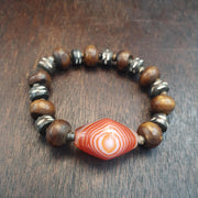 Himalaya Goat Eye, Vintage Tibetan Bracelet | Suleimani Agate And Yak Bone | Stretch Single-Strand