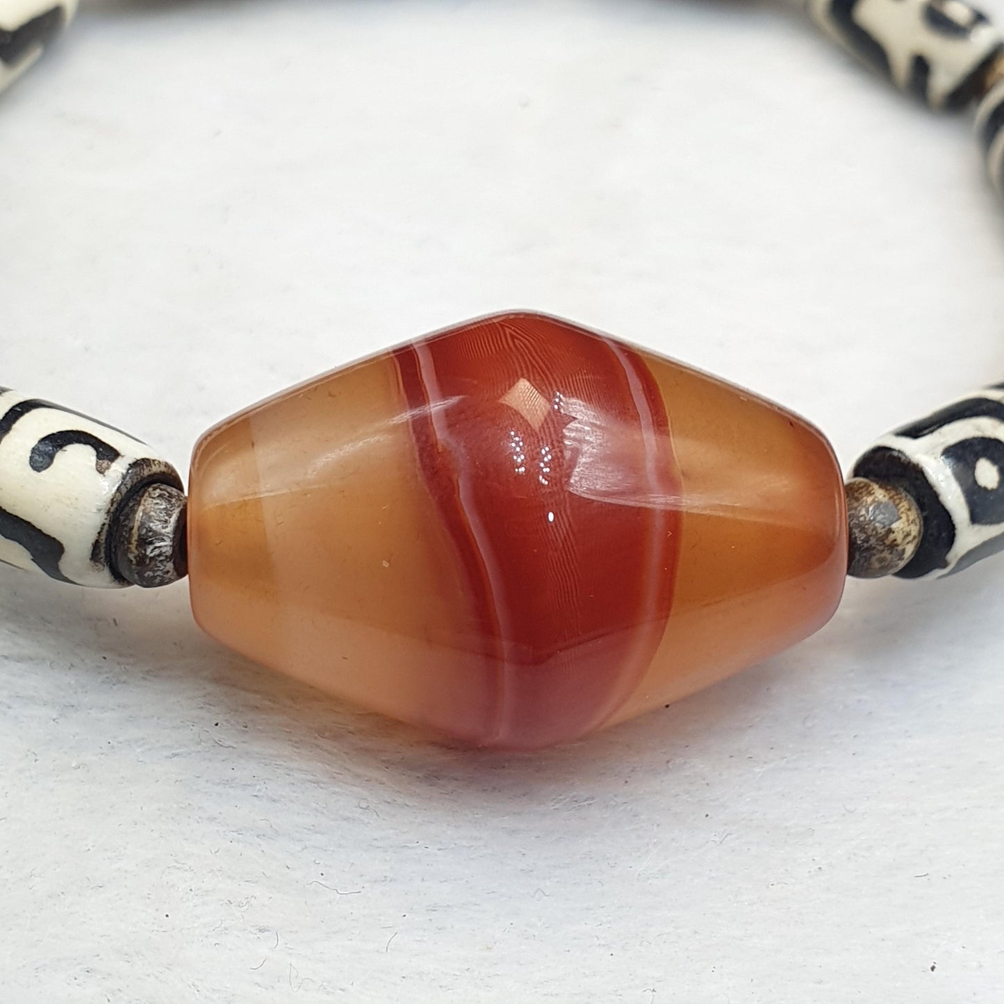 Himalaya goat eye agate stone bead With Dzi Eyes Pattern yak bone beads bracelet