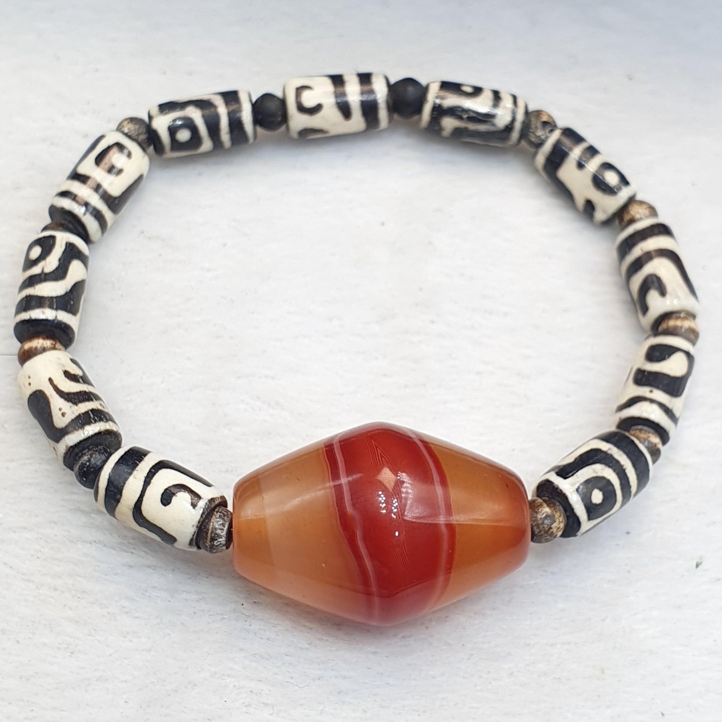 Himalaya goat eye agate stone bead With Dzi Eyes Pattern yak bone beads bracelet