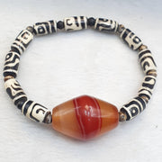 Himalaya Goat Eye, Vintage Dzi Bracelet, Multi-Color Agate Focal |  Beads | Elastic Fit