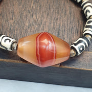 Himalaya Goat Eye, Vintage Dzi Bracelet, Multi-Color Agate Focal |  Beads | Elastic Fit