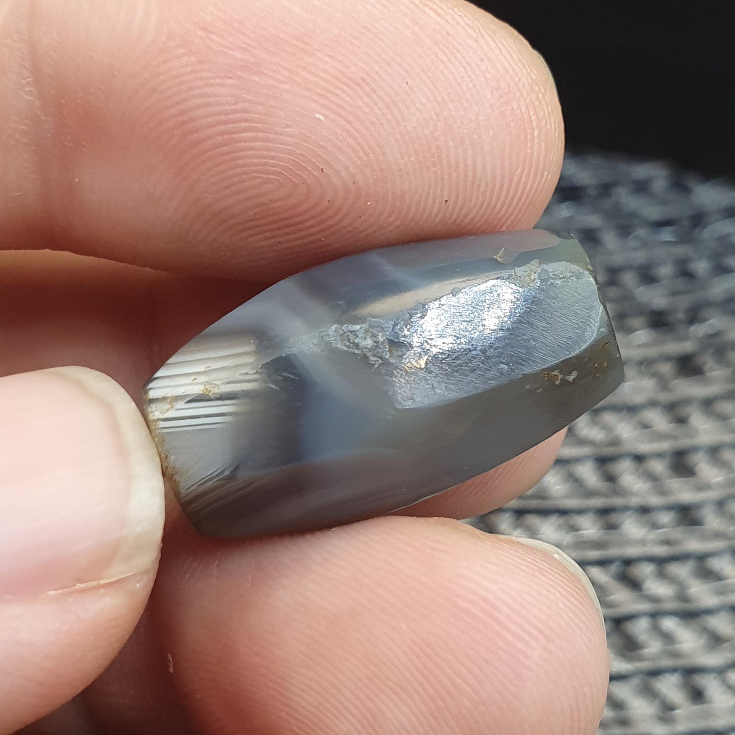 Antique AfricanFaceted gray blue agate bead