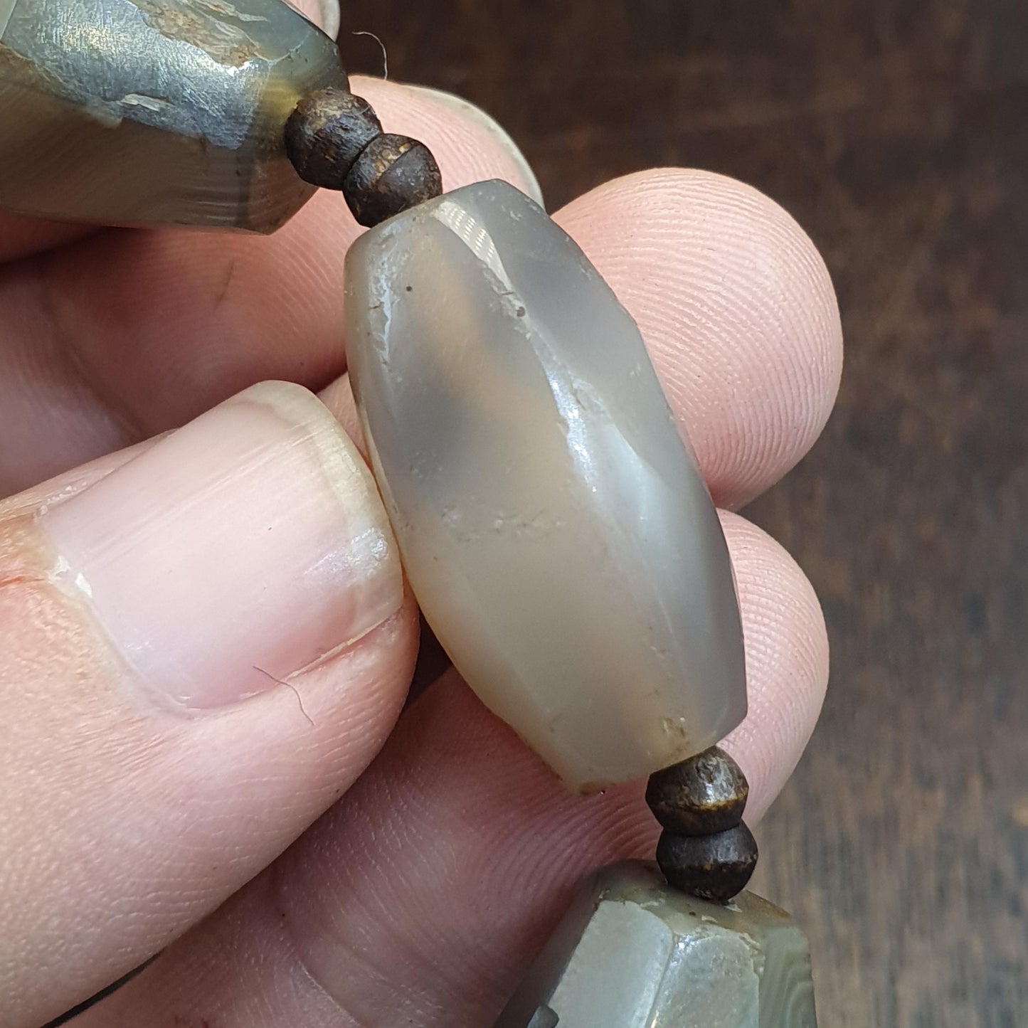 Antique AfricanFaceted gray blue agate beads Bracelet