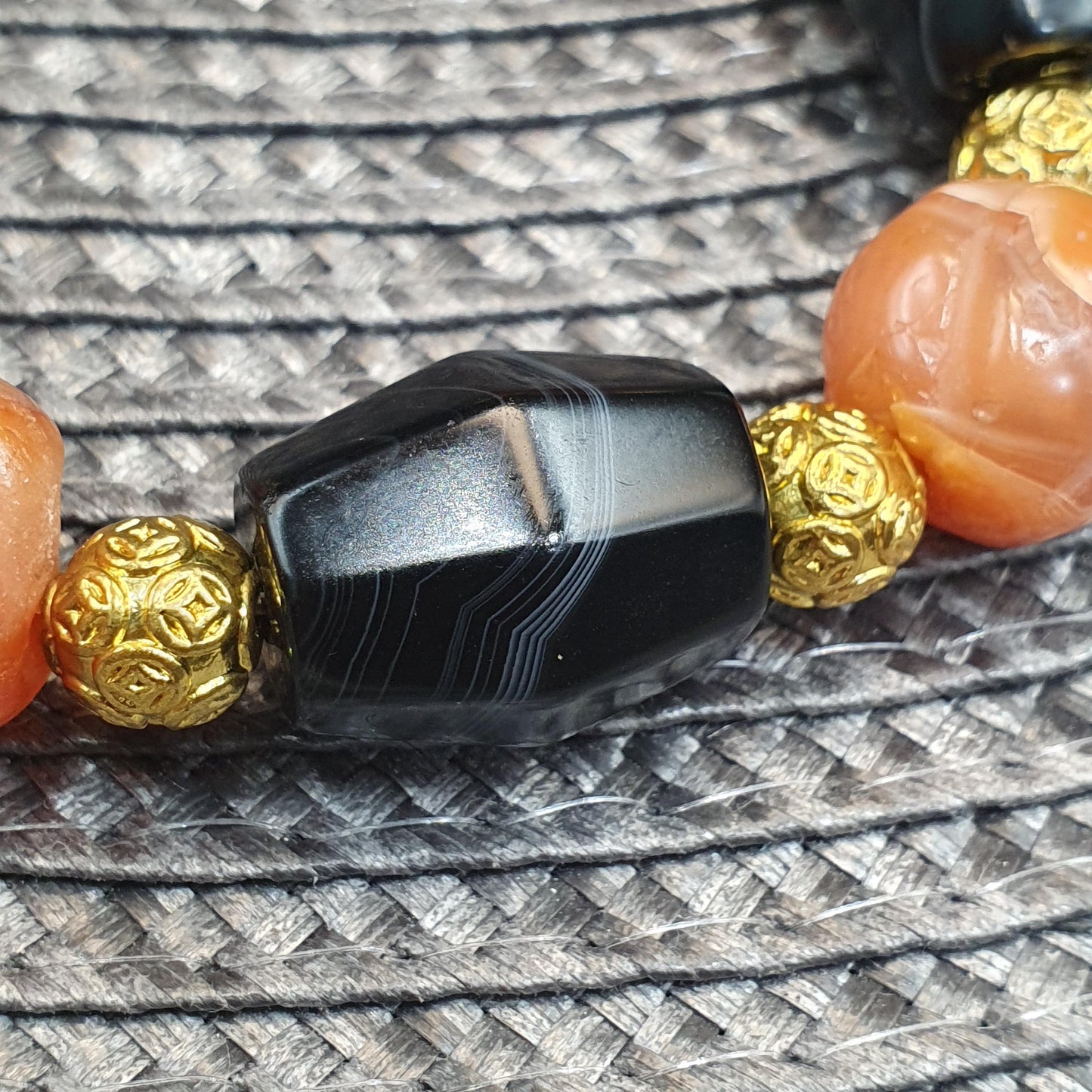 ntique Yemeni Agate Bracelet, Rare Ancient Sulemani Banded Agate & Orange Melon Carnelian Beads, Tribal Talisman Protection Jewelry