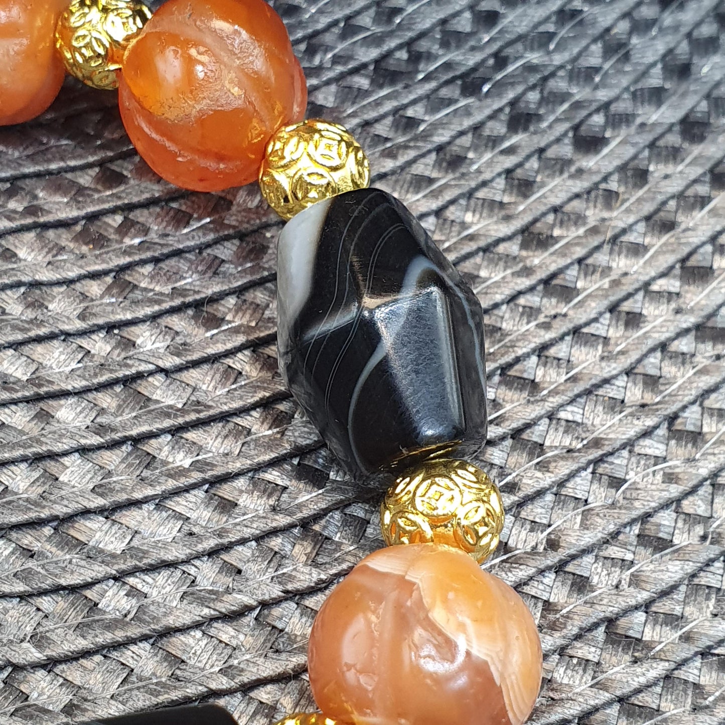 ntique Yemeni Agate Bracelet, Rare Ancient Sulemani Banded Agate & Orange Melon Carnelian Beads, Tribal Talisman Protection Jewelry