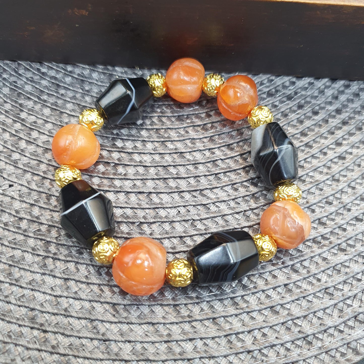 ntique Yemeni Agate Bracelet, Rare Ancient Sulemani Banded Agate & Orange Melon Carnelian Beads, Tribal Talisman Protection Jewelry