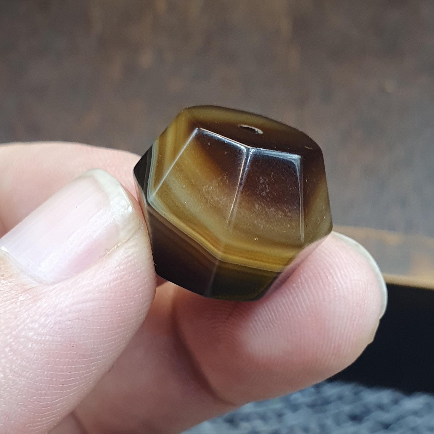 Antique Yemeni 20mm Rare Geometric Faceted Banded Agate Sulemani Bead from Yemen, Loose Gemstone Ancient Silk Road Jewelry