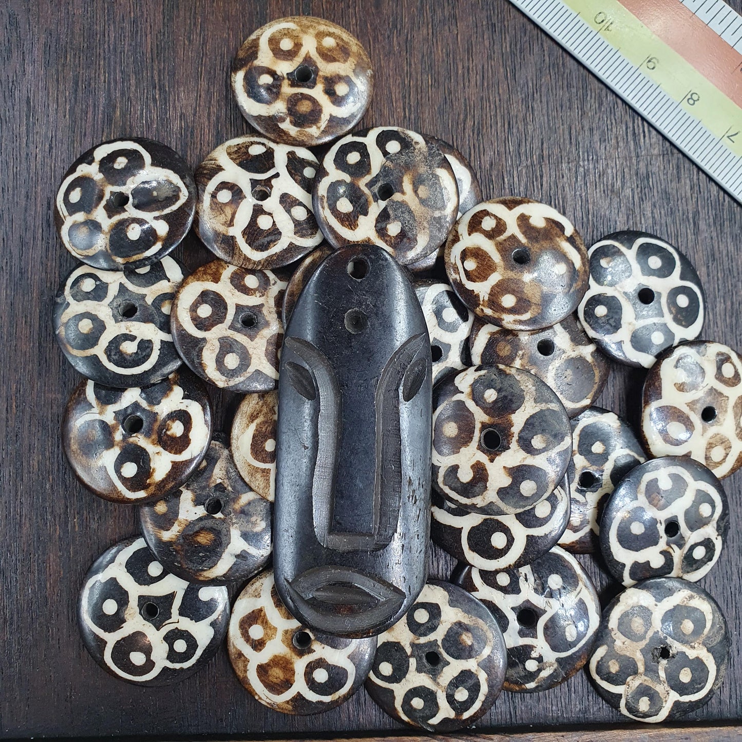 Vintage Tibetan Carved Yak Bone Beads Lot Tribal Mask Feather Leaf Disc Beads Supply