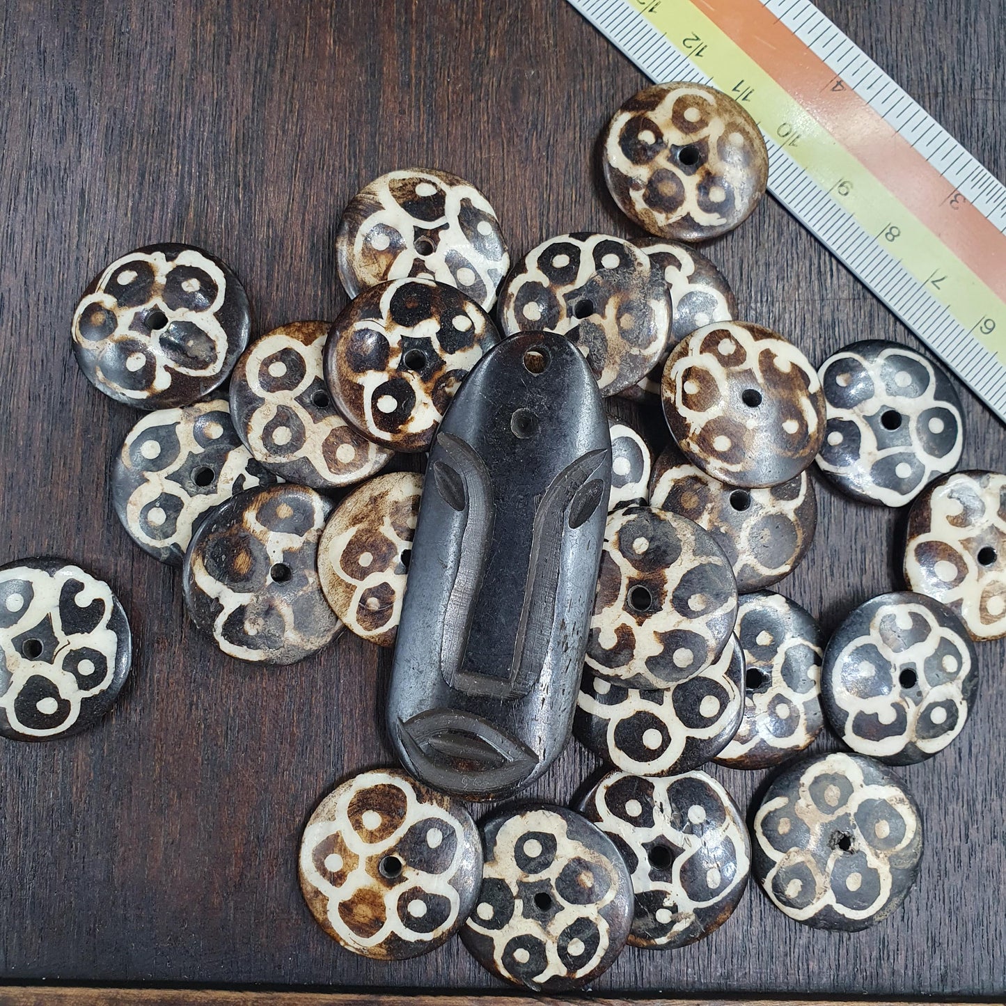 Vintage Tibetan Carved Yak Bone Beads Lot Tribal Mask Feather Leaf Disc Beads Supply