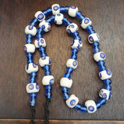 Vintage venetian style white and Blue Glass beads beaded necklace
