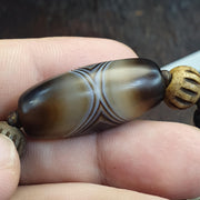 Old Himalayan Tibetan Banded Agate Bracelet Carved Bone Eye Beads Amulet