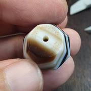 Banded Agate Bead, Antique Yemeni Chung Amulet | Natural Stone | 20.2mm, Waxy Glassy Patina - Barrel Bicone