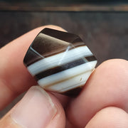 Banded Agate Bead, Antique Yemeni Chung Amulet | Natural Stone | 20.2mm, Waxy Glassy Patina - Barrel Bicone