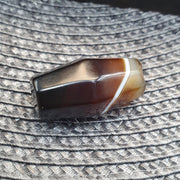 Rare 37.2mm Tabular Hexagonal Banded Agate Chung Dzi Bead, Antique African Yemeni Stone, Eye Catching Silk Banded Tribal Bead
