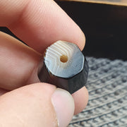 Rare 20mm Chubby Hexagonal Banded Agate Chung Dzi Bead, Antique Himalayan Agate, Fine Line Zebra Striped Pattern Bead