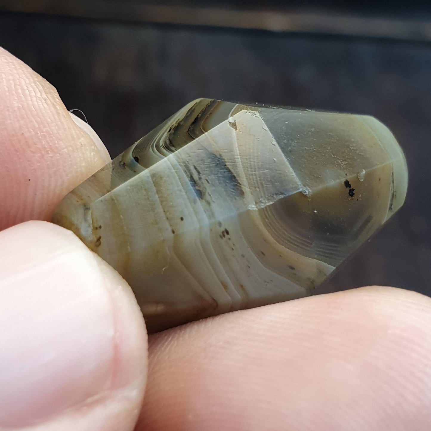 Antique Rare 27.9mm Tabular Hexagonal Banded Agate Chung Agate Bead