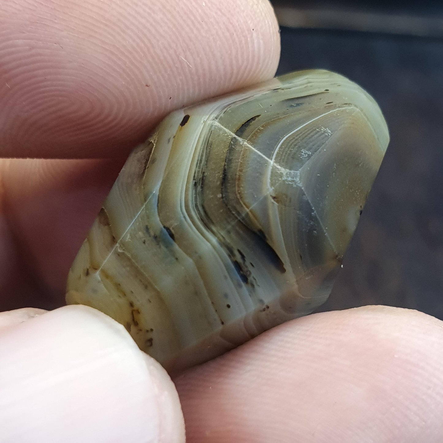 Antique Rare 27.9mm Tabular Hexagonal Banded Agate Chung Agate Bead