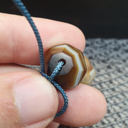 Rare Set of 4 Antique Yemeni Suleimani Agate Beads, Historical African Trade Chalcedony, Faceted Hexagonal Bicone Statement Heirloom Beads