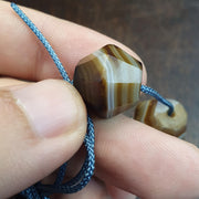 Rare Set of 4 Antique Yemeni Suleimani Agate Beads, Historical African Trade Chalcedony, Faceted Hexagonal Bicone Statement Heirloom Beads