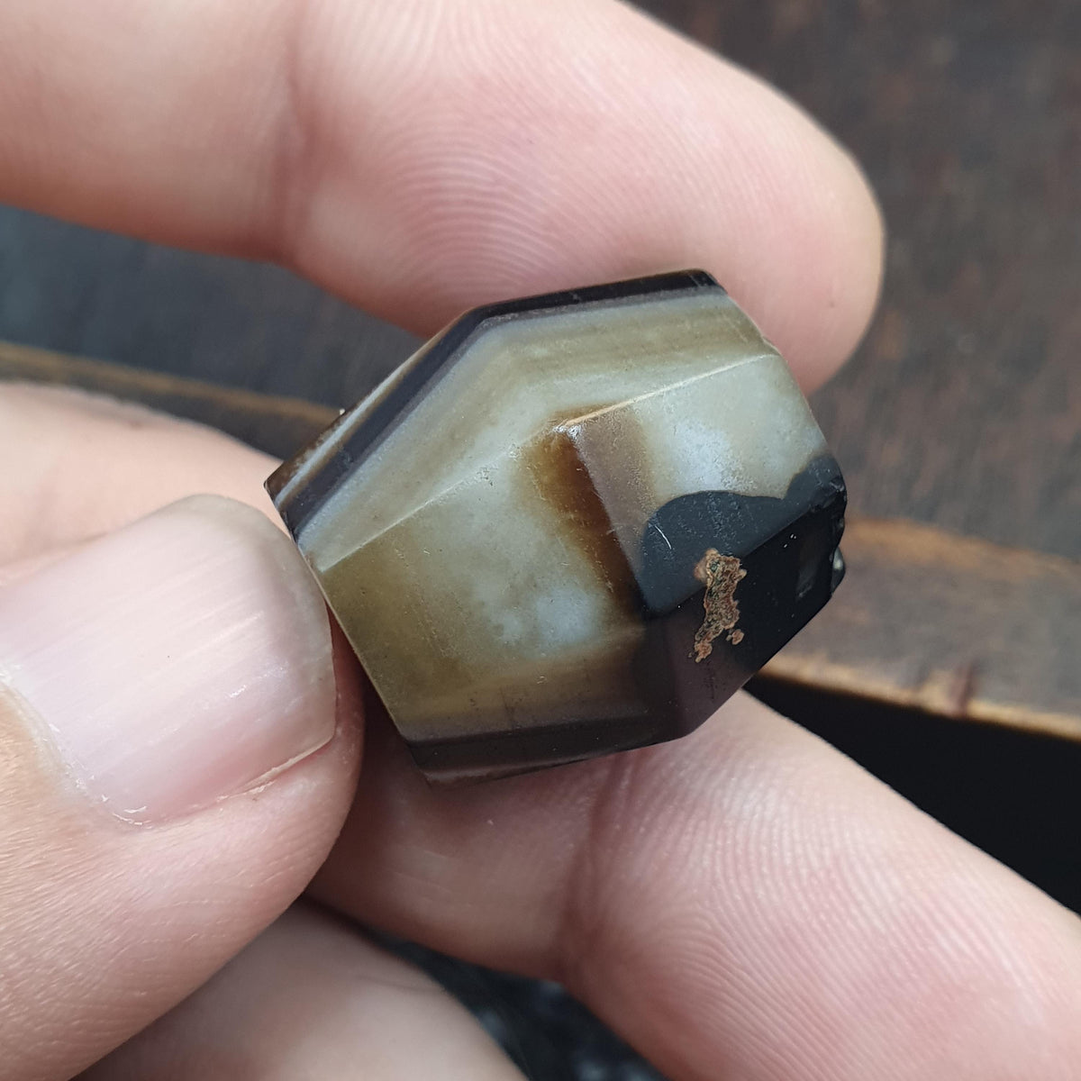 Yemeni Chung Agate, Antique Banded Barrel Bead - Aged Waxy Patina, Translucent Focal | Natural, 20.2mm