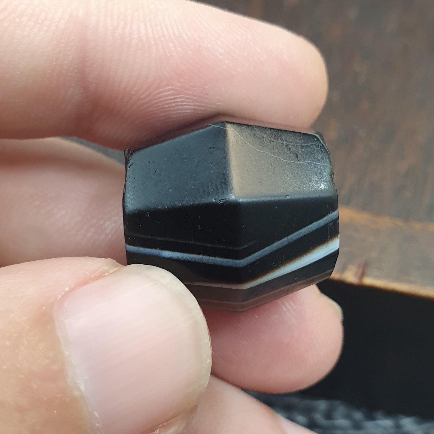 Antique Black & brown banded Agate Bead 20.2mm Yemeni Chung Agate Amulet