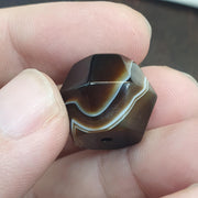 Antique Brown With, Banded Focal Bead | Natural Agate | 19.9mm, Waxy Patina, Yemeni Suliemani Amulet