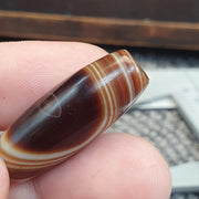 Vintage Natural Phoenix Eye Tibetan Agate Bead 32.2mm, Almond Leaf Shape Amulet Healing Stone Agate Beads for Meditation Malas