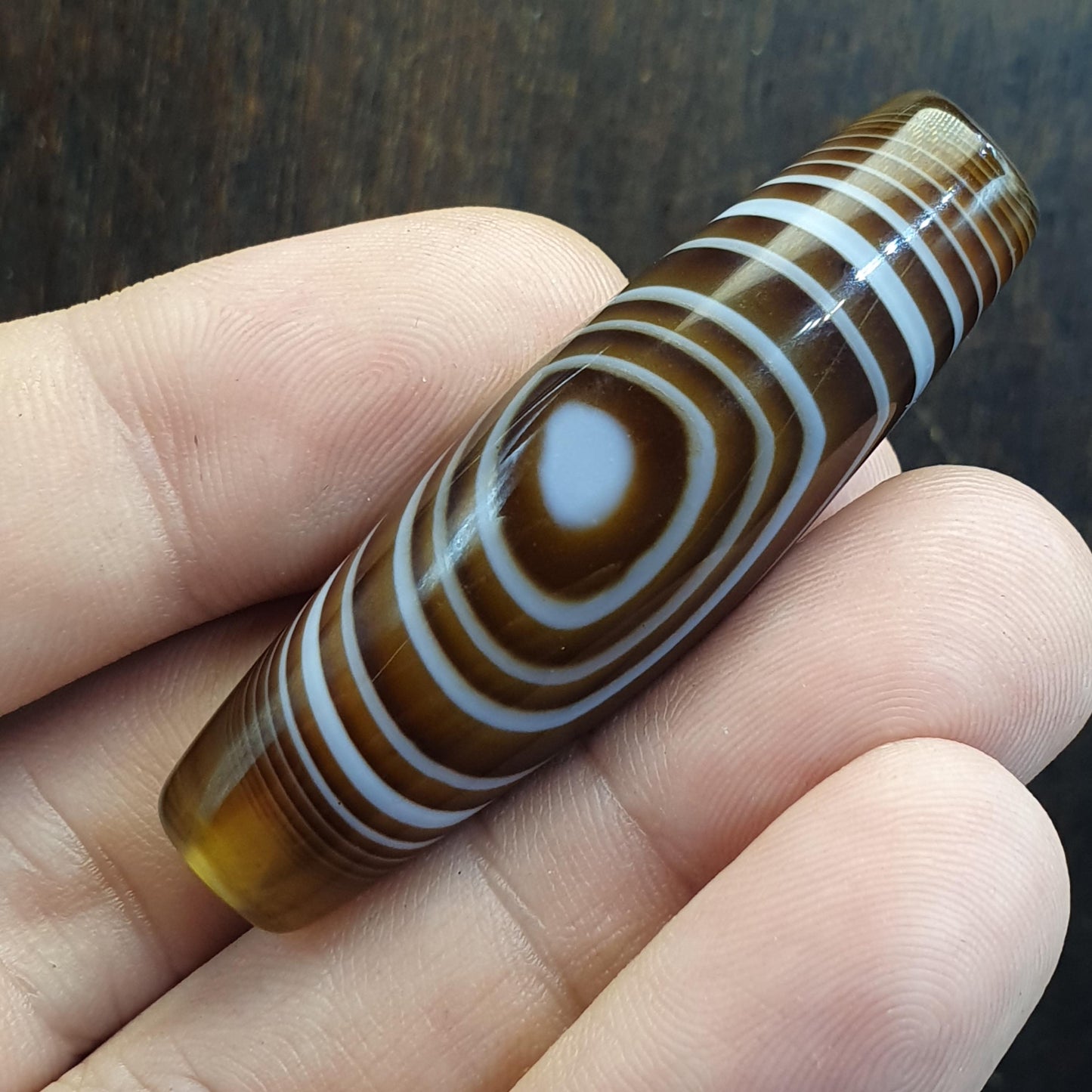 Natural Bullseye Eye Tibetan Agate Bead 44mm, Striking Chevron Peak Mountain Amulet Healing Stone Agate Beads for Meditation Malas