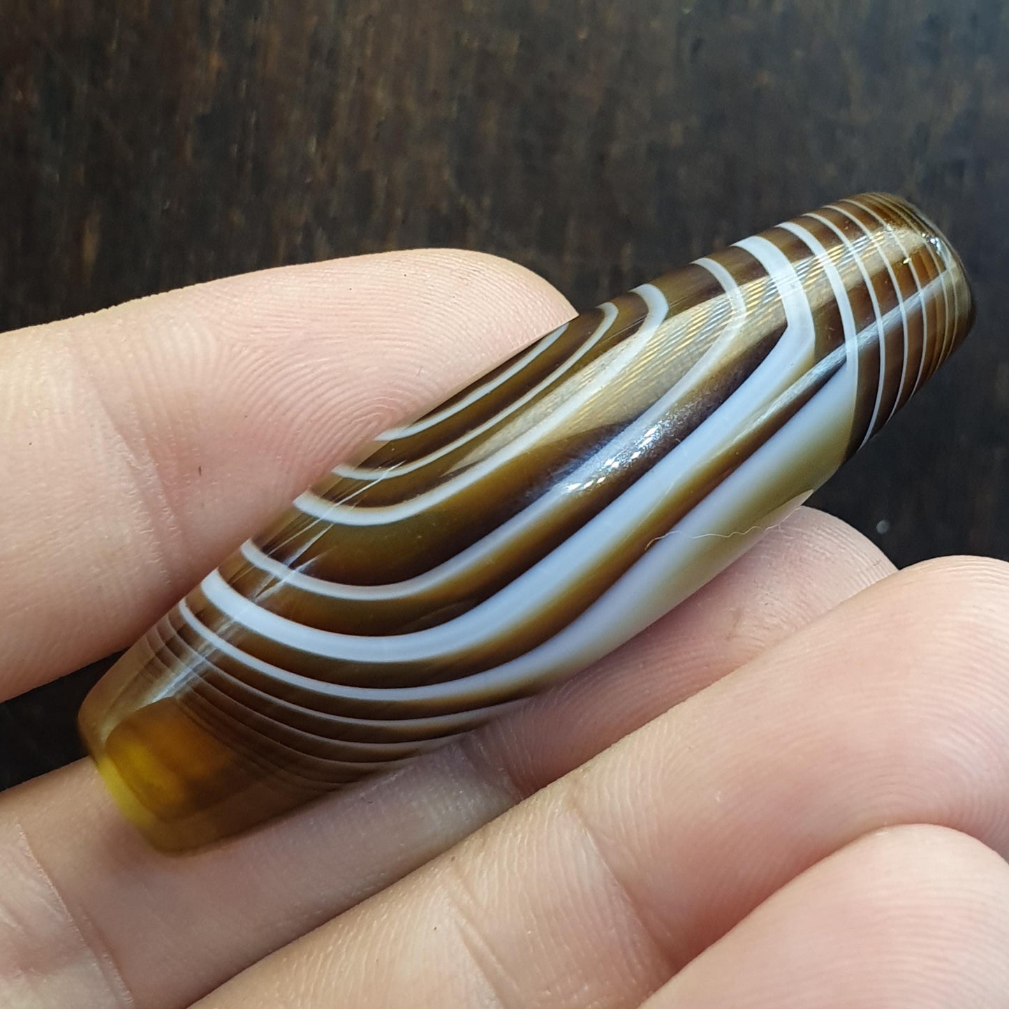 Natural Bullseye Eye Tibetan Agate Bead 44mm, Striking Chevron Peak Mountain Amulet Healing Stone Agate Beads for Meditation Malas