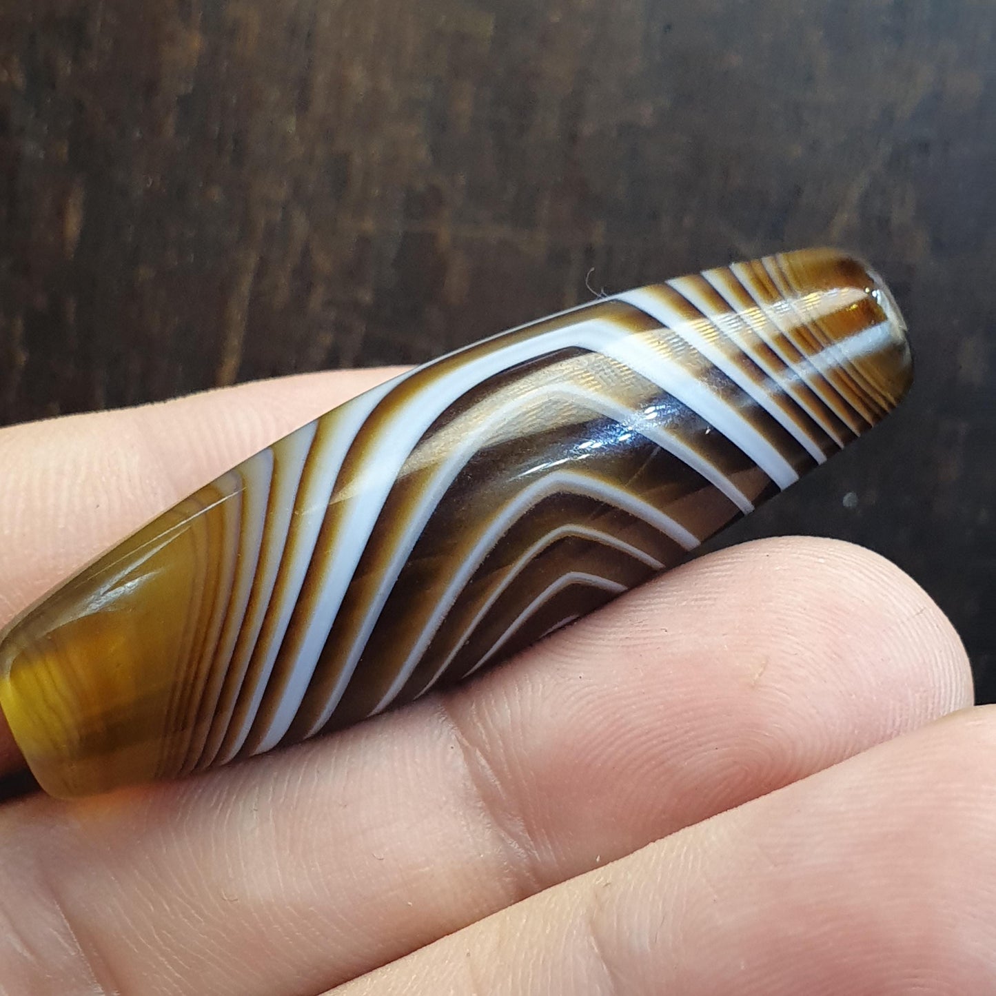 Natural Bullseye Eye Tibetan Agate Bead 44mm, Striking Chevron Peak Mountain Amulet Healing Stone Agate Beads for Meditation Malas