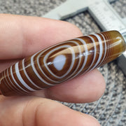 Natural Bullseye Eye Tibetan Agate Bead 44mm, Striking Chevron Peak Mountain Amulet Healing Stone Agate Beads for Meditation Malas