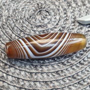 Natural Bullseye Eye Tibetan Agate Bead 44mm, Striking Chevron Peak Mountain Amulet Healing Stone Agate Beads for Meditation Malas