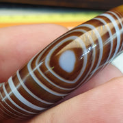 Natural Bullseye Eye Tibetan Agate Bead 44mm, Striking Chevron Peak Mountain Amulet Healing Stone Agate Beads for Meditation Malas