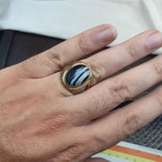 Vintage Yemeni Sulemani Agate Ring - Natural Banded Black & White Aqeeq Stone
