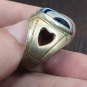 Vintage Yemeni Sulemani Agate Ring - Natural Banded Black & White Aqeeq Stone