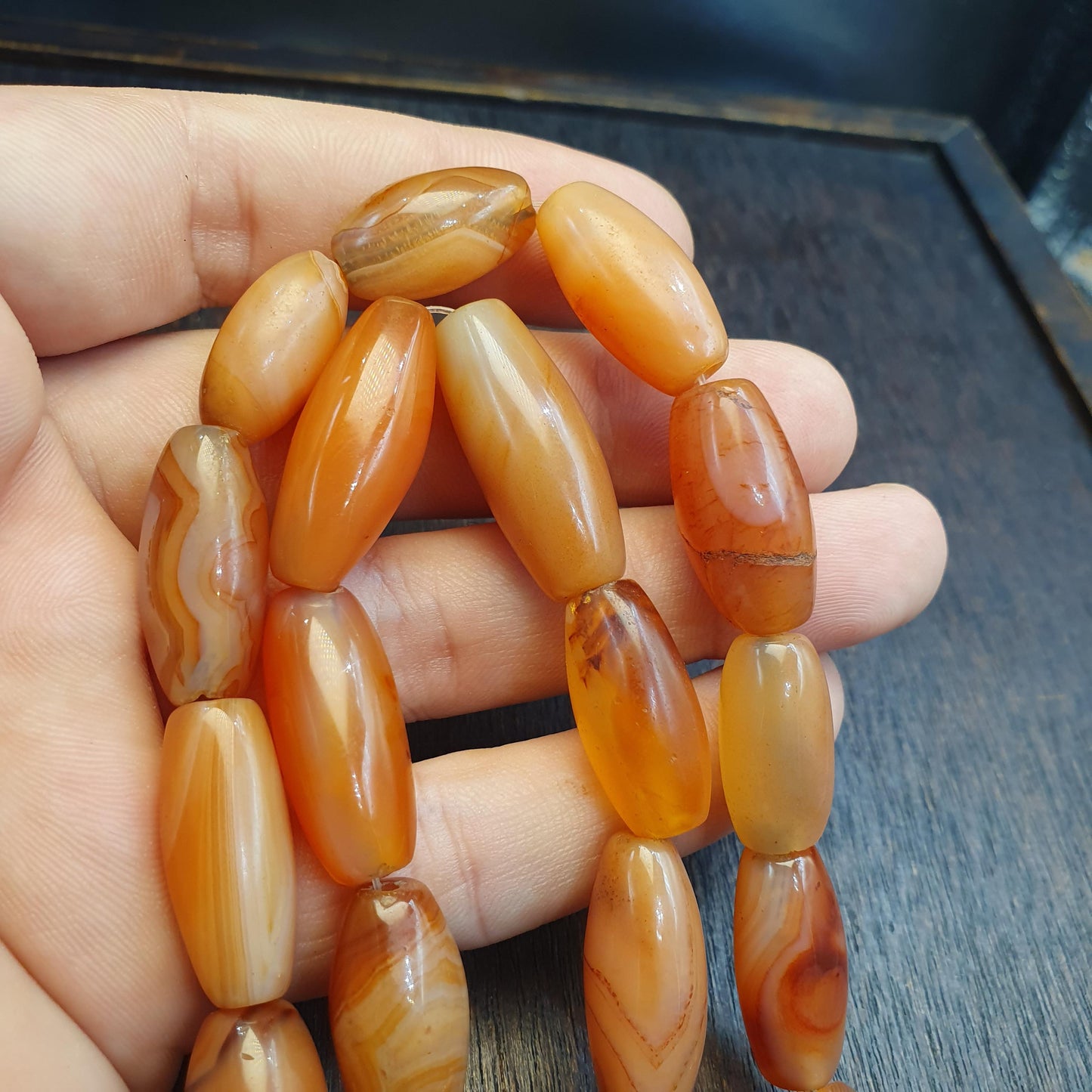 Antique African carnelian mali antique agate beads beaded strand