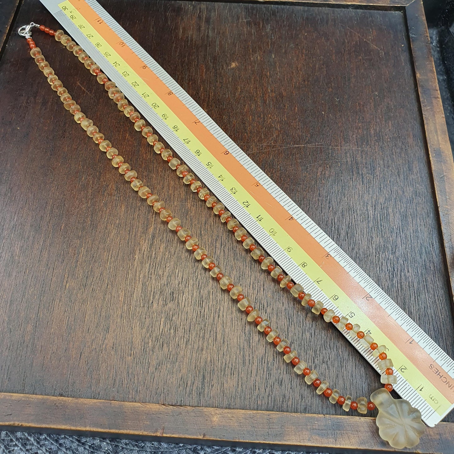 Himalayan Tibetan Quartz Necklace Carved Pendant with Carnelian Spacer Beads, Frosted Clear Quartz Spiritual Jewelry, Sacred Protection Gift