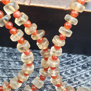 Himalayan Tibetan Quartz Necklace Carved Pendant with Carnelian Spacer Beads, Frosted Clear Quartz Spiritual Jewelry, Sacred Protection .