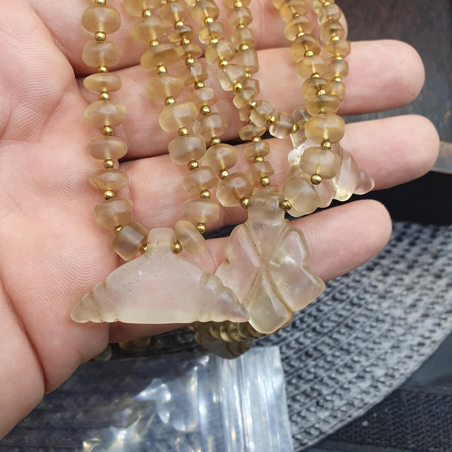 Lot 10 Himalayan Tibetan Quartz Necklace Carved Pendant with Carnelian Spacer Beads, Spiritual Jewelry, Sacred Protection Gift