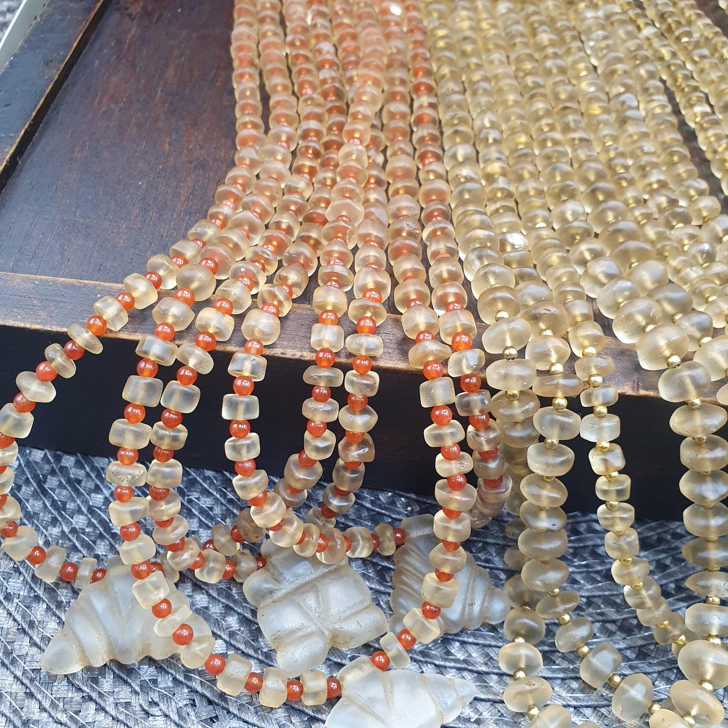 Lot 10 Himalayan Tibetan Quartz Necklace Carved Pendant with Carnelian Spacer Beads, Spiritual Jewelry, Sacred Protection Gift