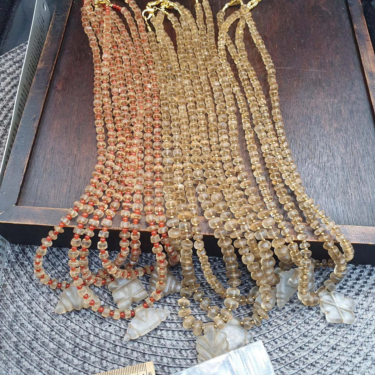 Lot 10 Himalayan Tibetan Quartz Necklace Carved Pendant with Carnelian Spacer Beads, Spiritual Jewelry, Sacred Protection Gift