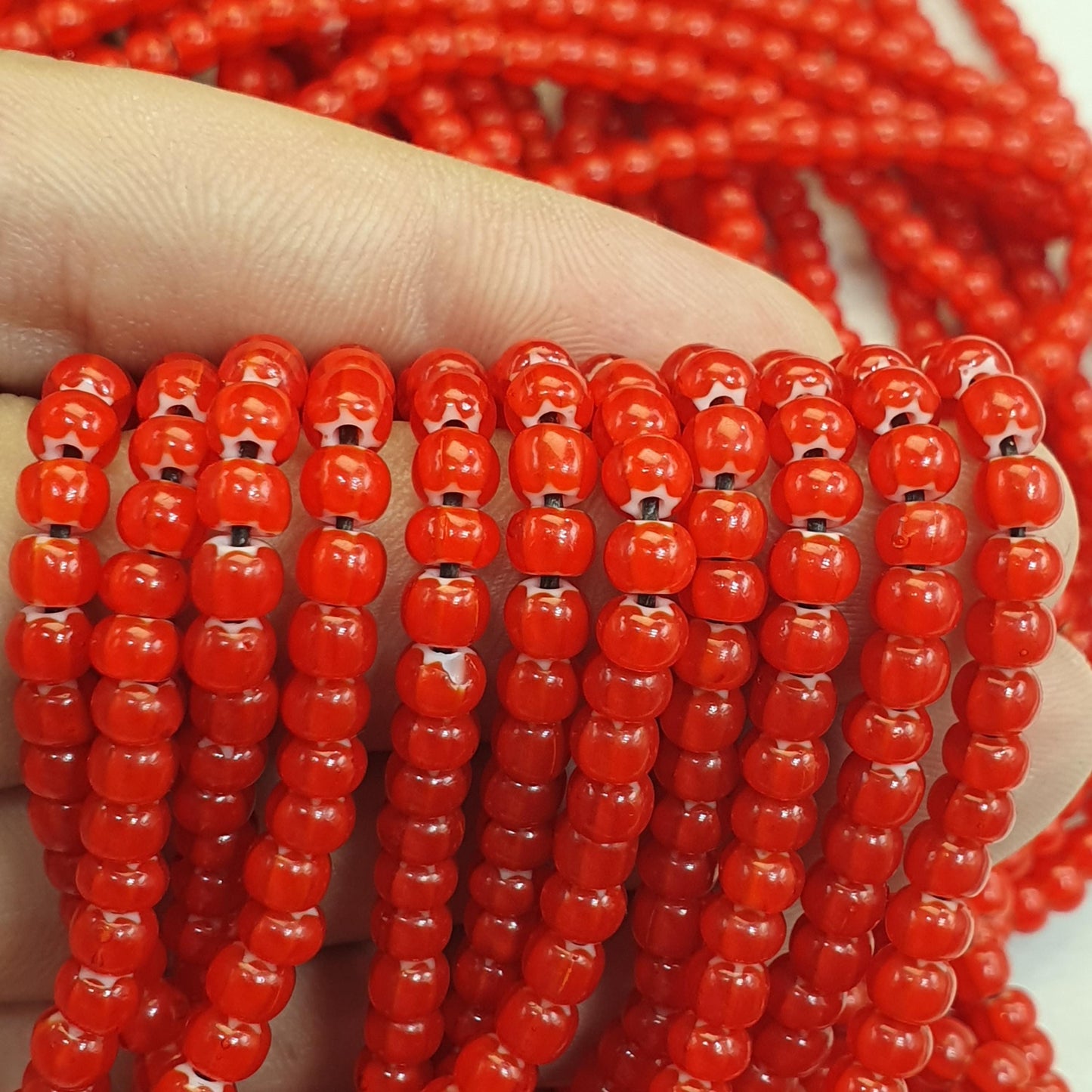 4.8mm venetian cherry red Star white heart trade beads 24 inches strands