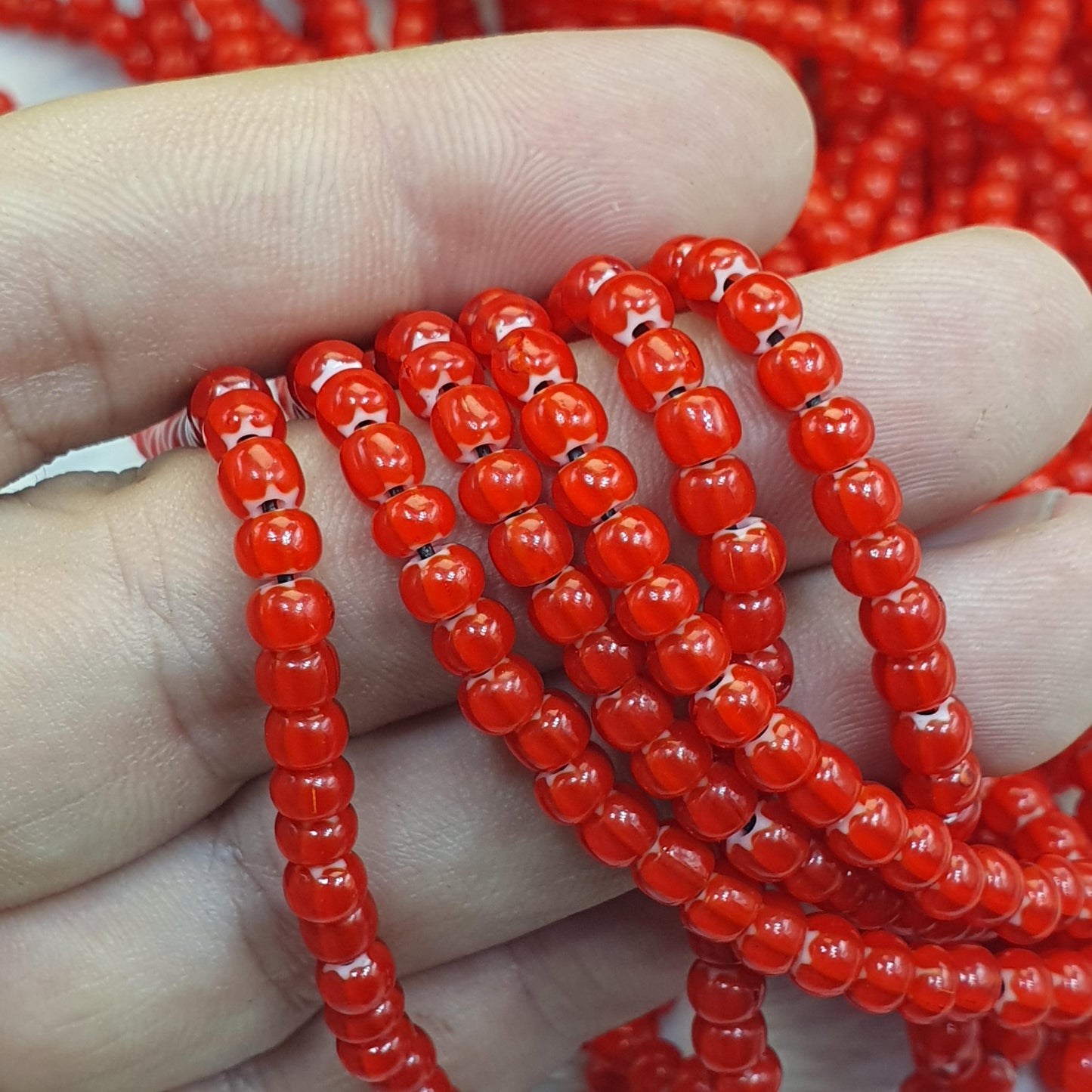 4.8mm venetian cherry red Star white heart trade beads 24 inches strands