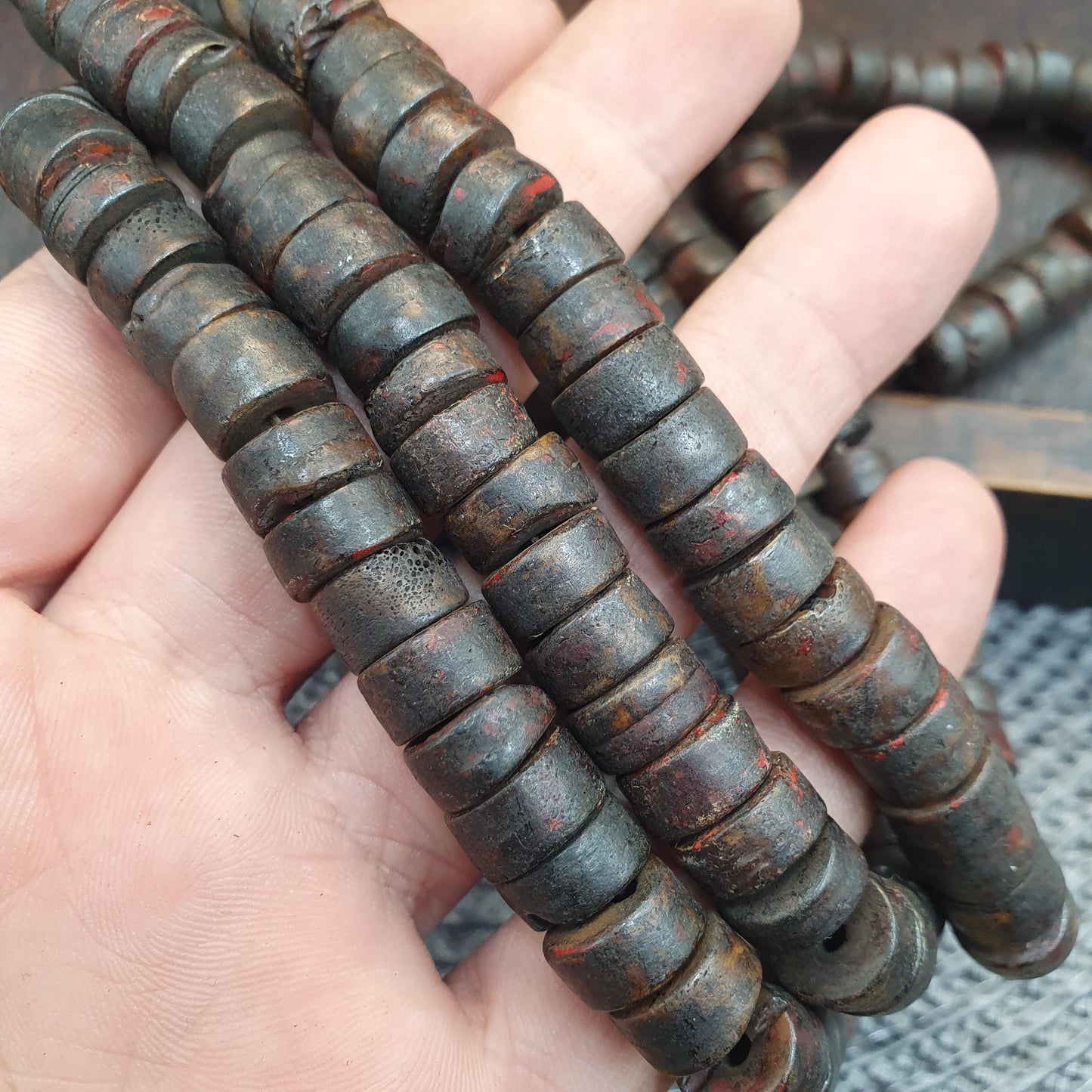 Vintage Tibetan Yak Bone (Buffalo) Beads Beaded Necklace 10-11mm long Strand