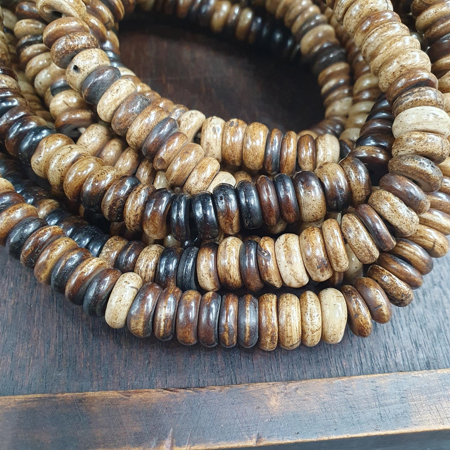 Vintage tibetan yak bone (buffalo) beads beaded necklace 10mm