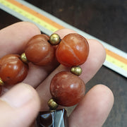 Antique Carved Melon Agate Bead Bracelet, Hand Carved Fluted Carnelian, Antique Silk Road Trade Beads, Rare Archeological Focal .