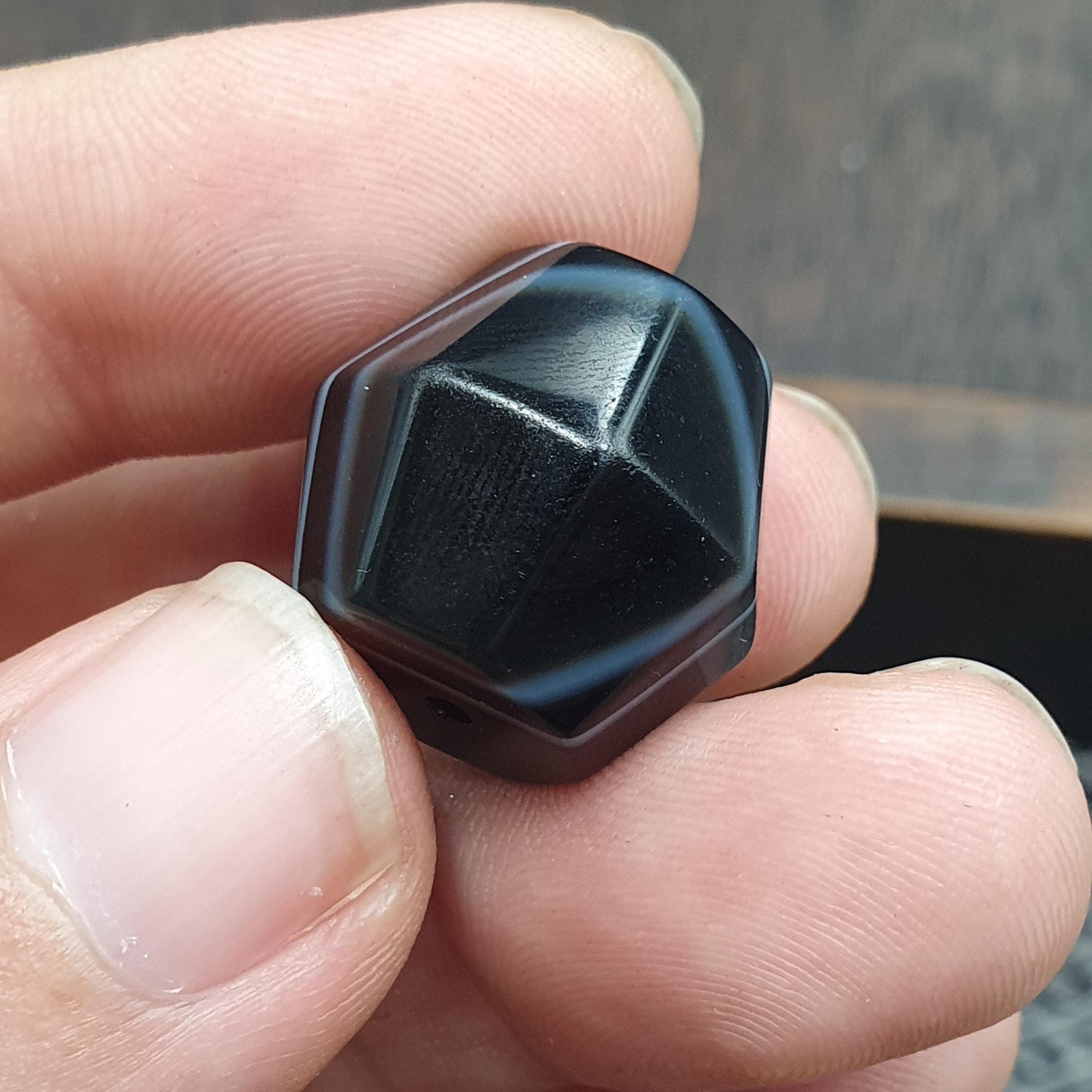 Antique Black with white 1 eye banded Agate Bead 19.7mm Yemeni Suliemani Agate Amulet