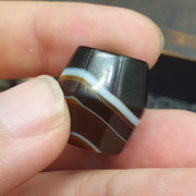 Antique Banded Agate, Yemeni Barrel Bicone Bead | Natural Stone | 20mm Focal, Waxy Patina, Heirloom Jewelry
